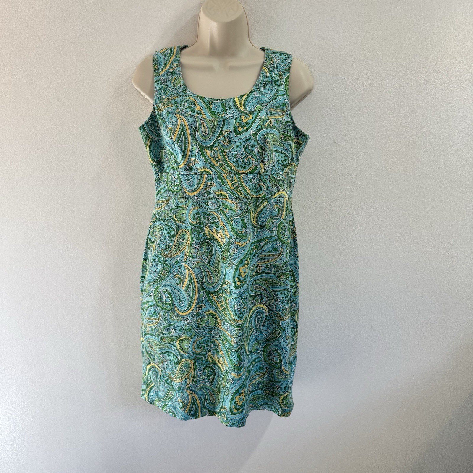 Jones New York Dress 8P Petite Paisley Blue Green Colorful Preppy Stretch