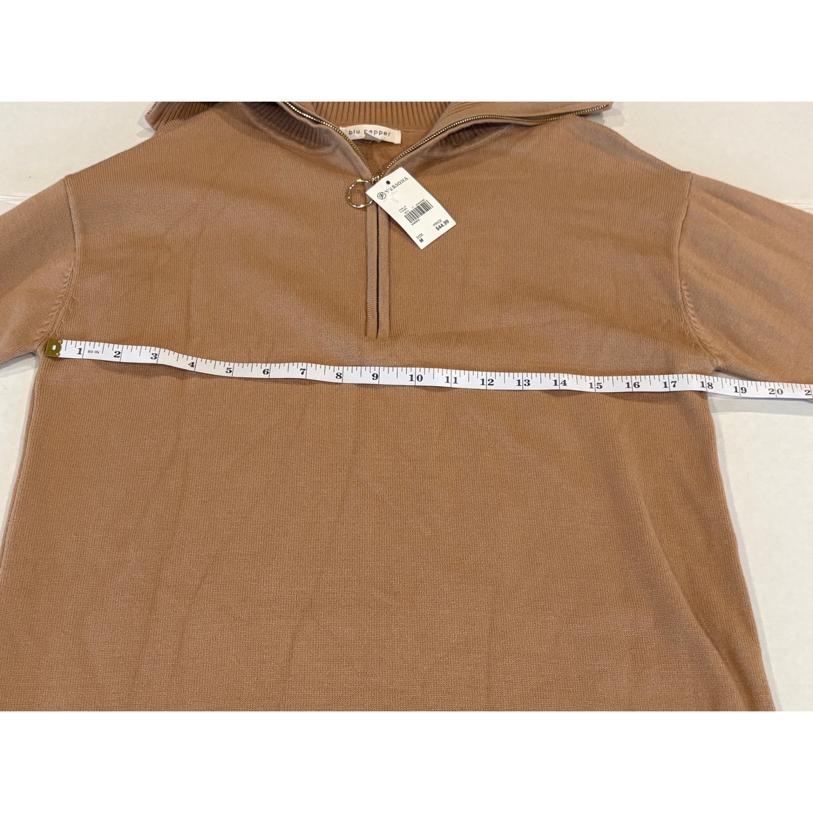 Blu Pepper Womens Camel Brown Quarter Zip Ribbed Collar Sweater Dress B3FD1034CC