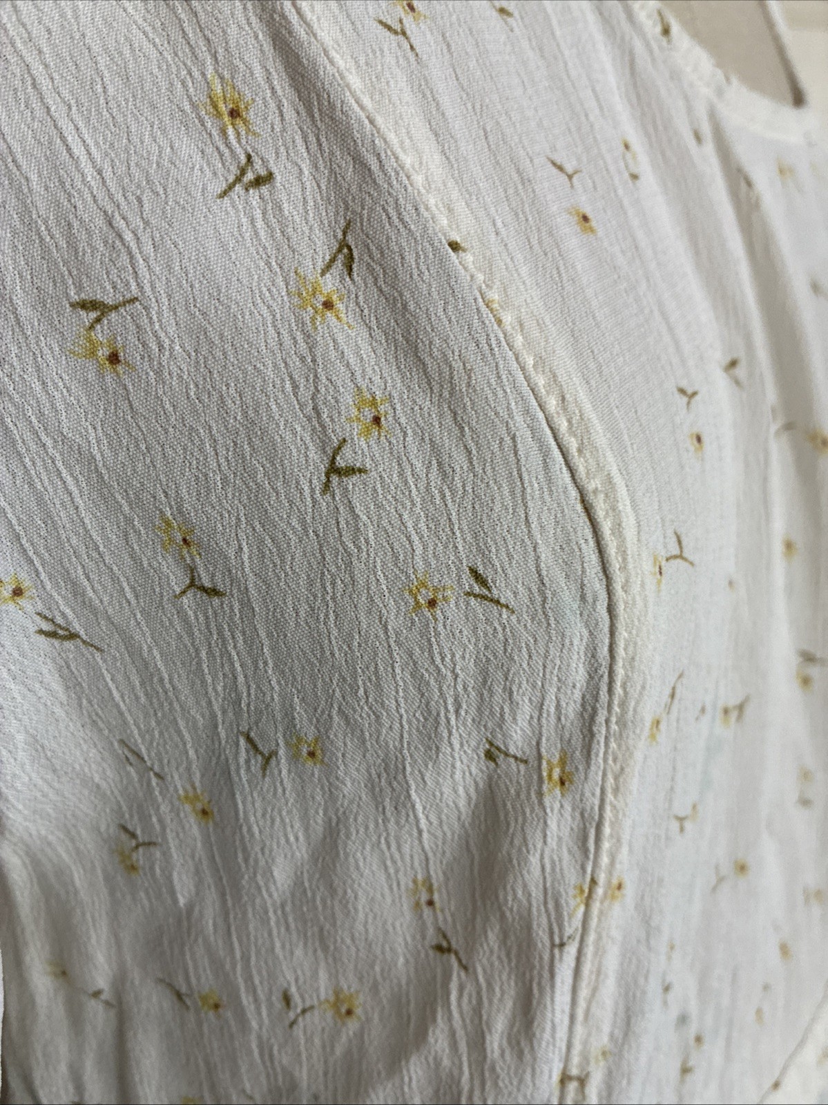 Sacred Threads Maxi Dress Boho Cottage 70s Hippie White Tiny Yellow Daisies
