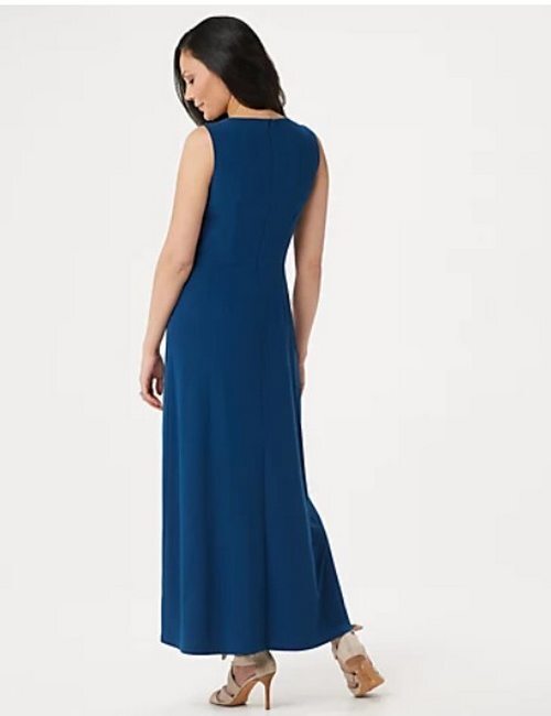 Dennis Basso Midnight Blue Regular Sleeveless Caviar Crepe Maxi Dress New