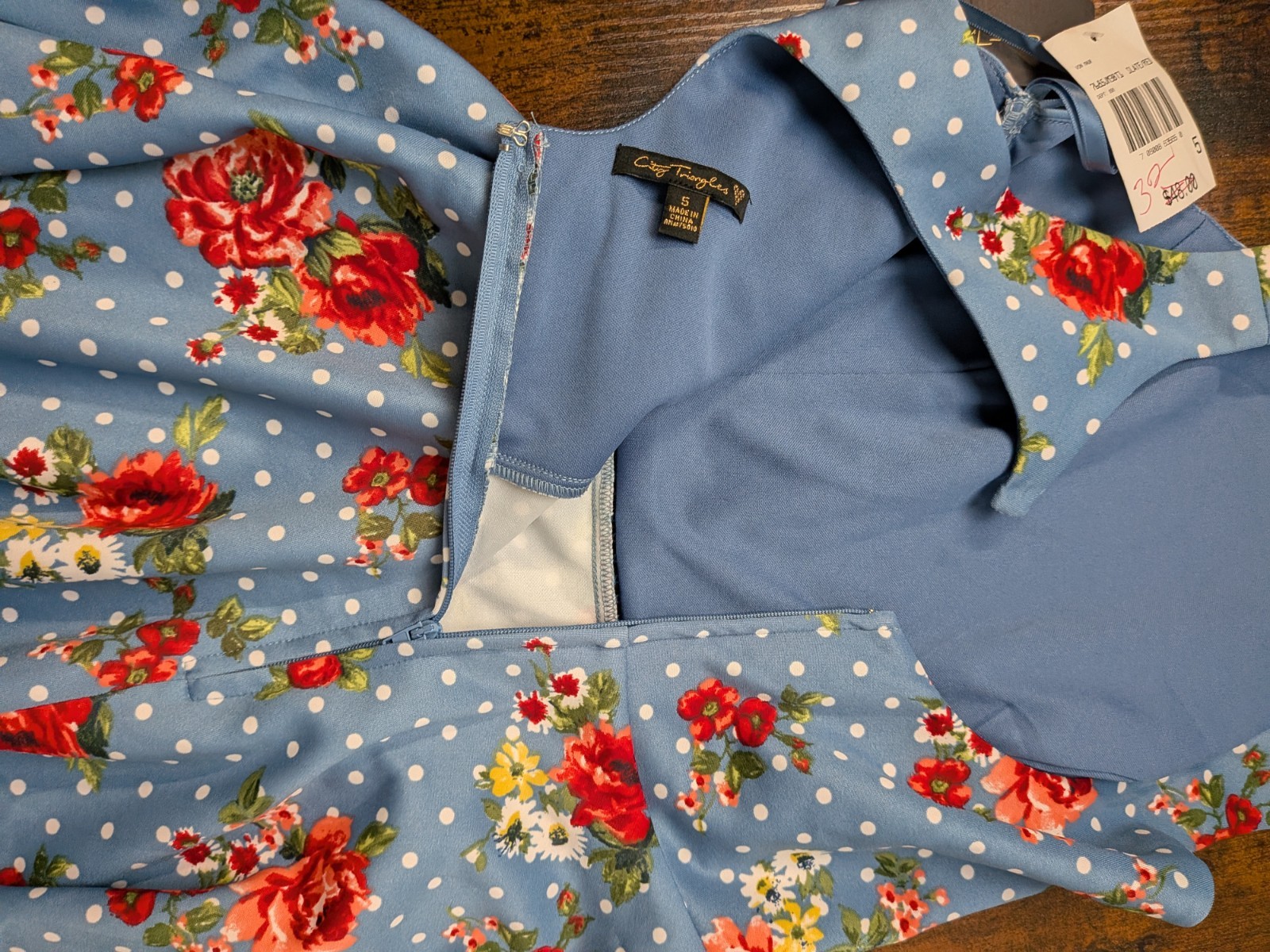 City Triangles Floral Dress Size 5 Juniors Summery Women Blue Polka Dots NWT