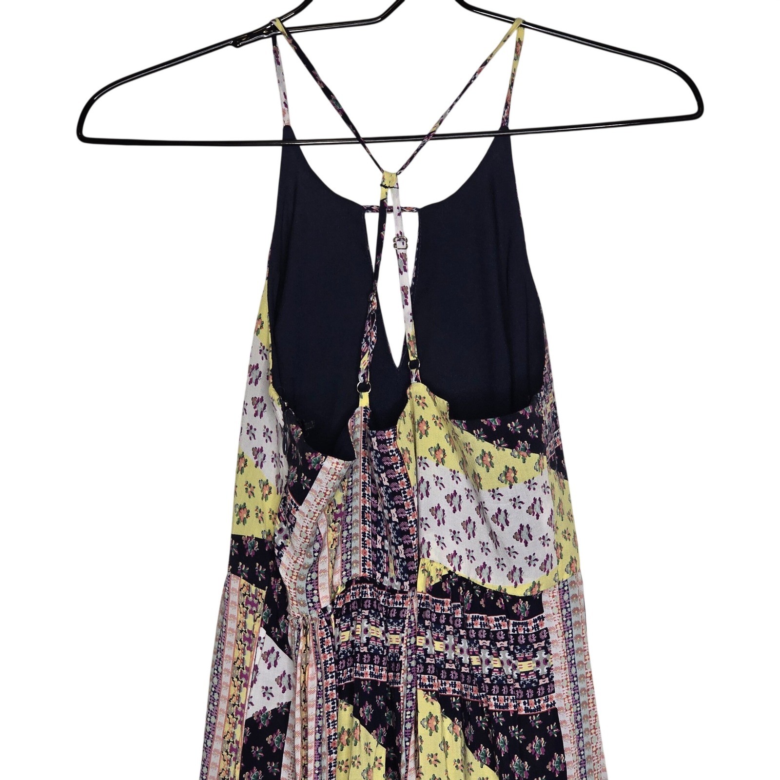 BCBGeneration Womens Patchwork Maxi Dress 0 Multicolor Boho Halter Summer Flowy
