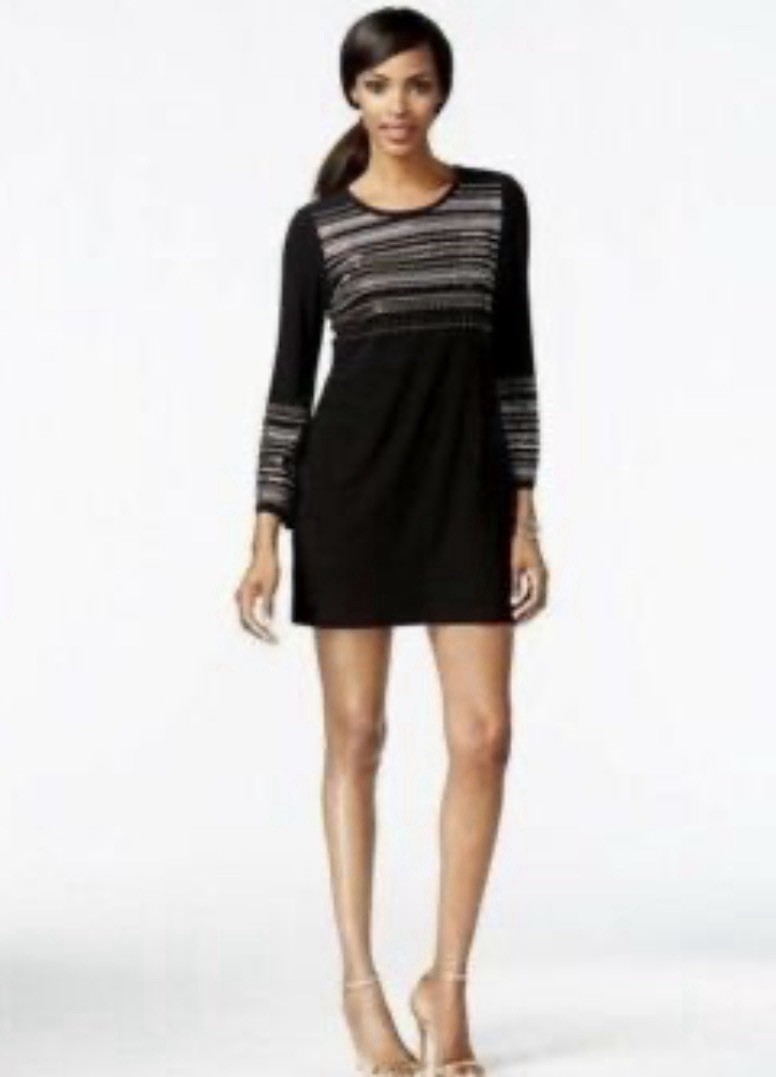 Alfani Women’s Long Sleeve Tunic Dress, Black With Metallic Details, SZ. Medium