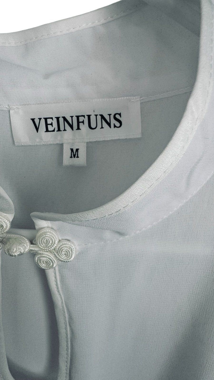 Veinfuns White Silk Blend Mandarin Collar Maxi Dress – Size M – 60% silk