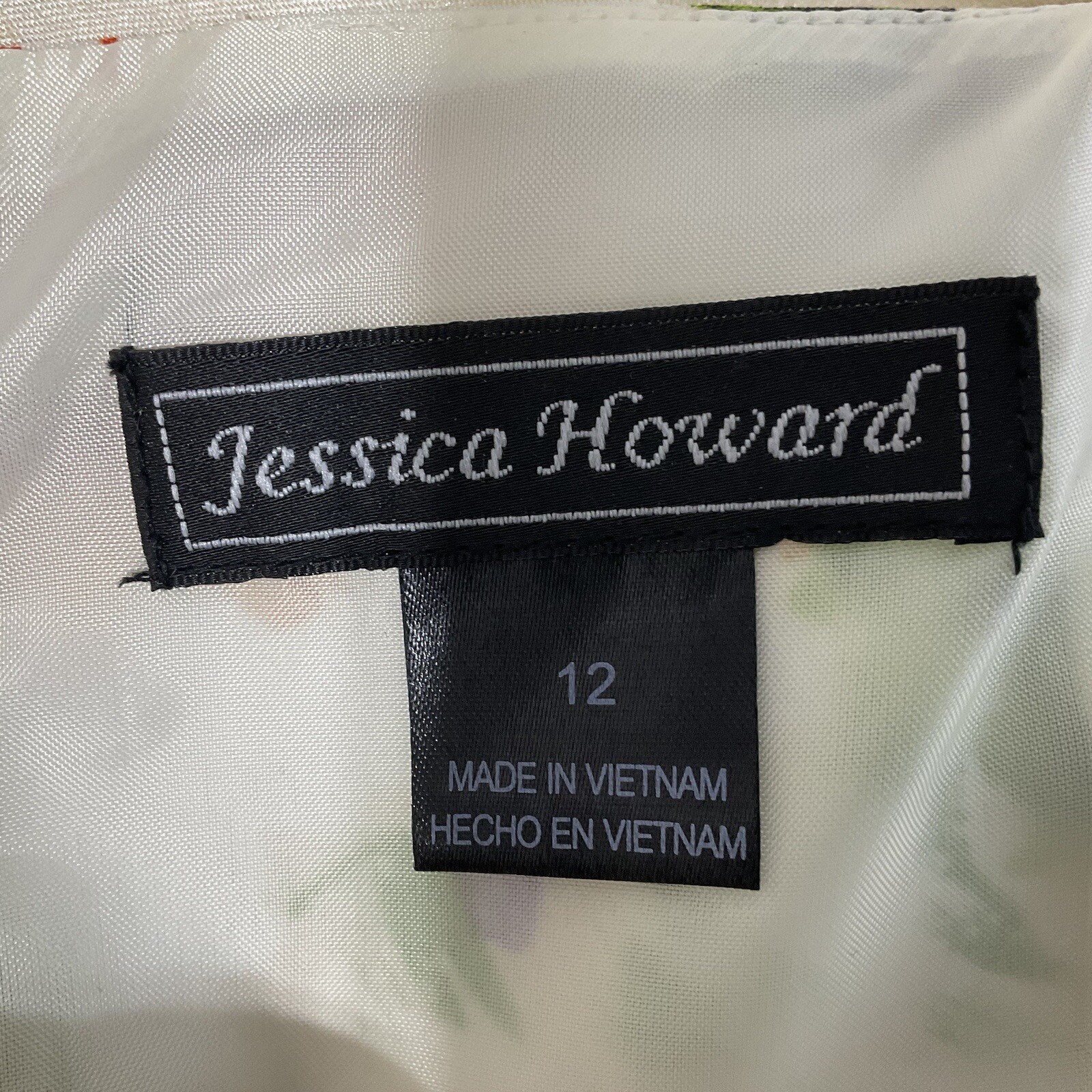 Vtg Jessica Howard Sun Dress Cream Multicolor Floral Pink Sash Fit & Flare Sz 12