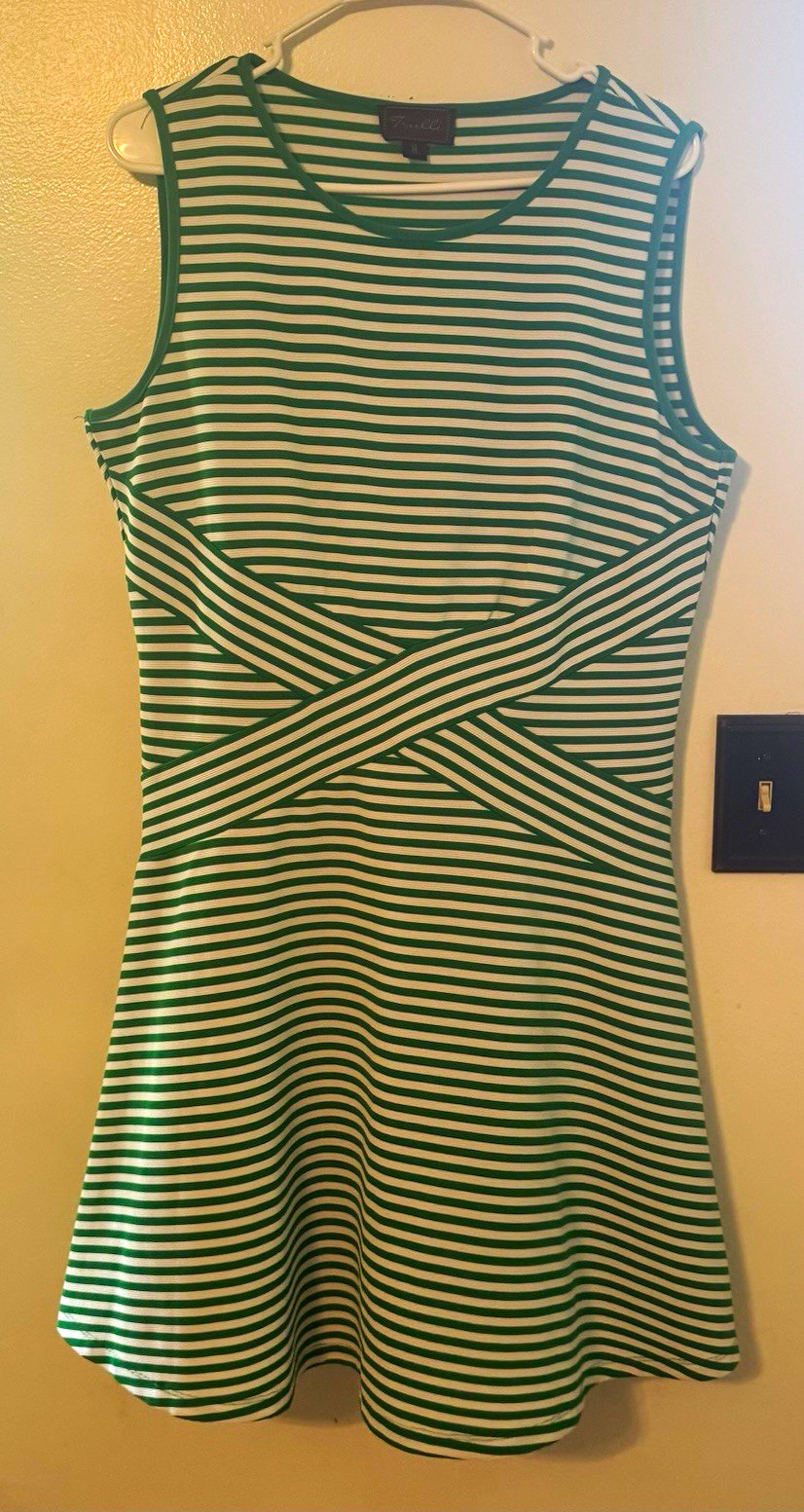 Trulli Women’s XL Green/White Striped Round Neck Sleeveless Fit & Flare Dress