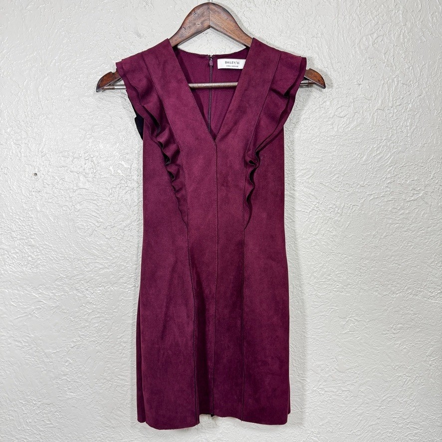 Anthropologie Bailey 44 Dress XS Western Cowgirl Boho Faux Suede Ruffle Burgundy