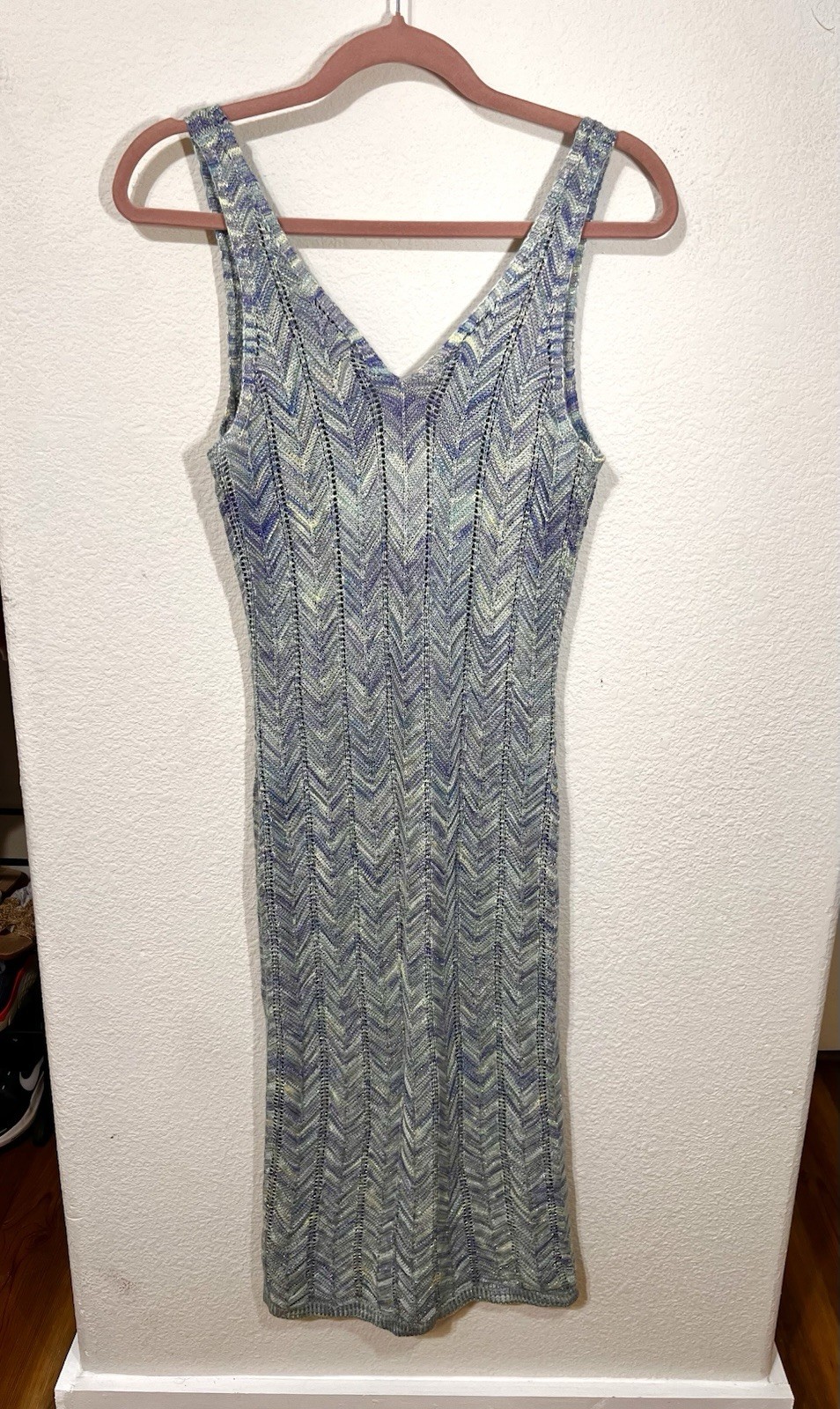 Madden NYC Womens Sleeveless V-Neck Chevron Knit Bodycon Midi Dress S Stretch