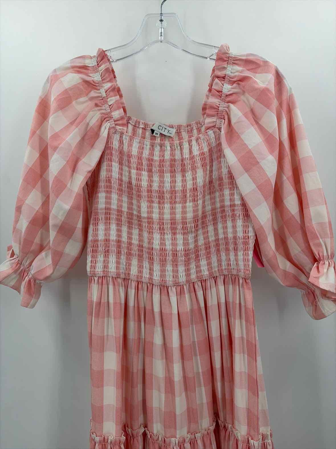 Pre-Owned Ivy City Co Pink Size XS Check Long Short Sleeve Dress