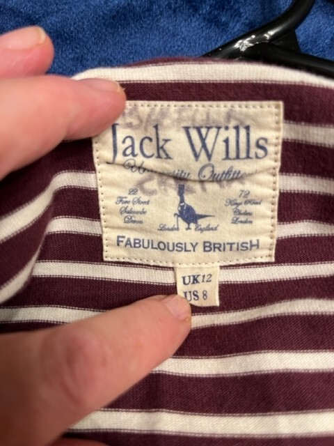 Jack Wills Burgundy/Cream Long Sleeve Striped Stretch Tunic Dress US Size 8