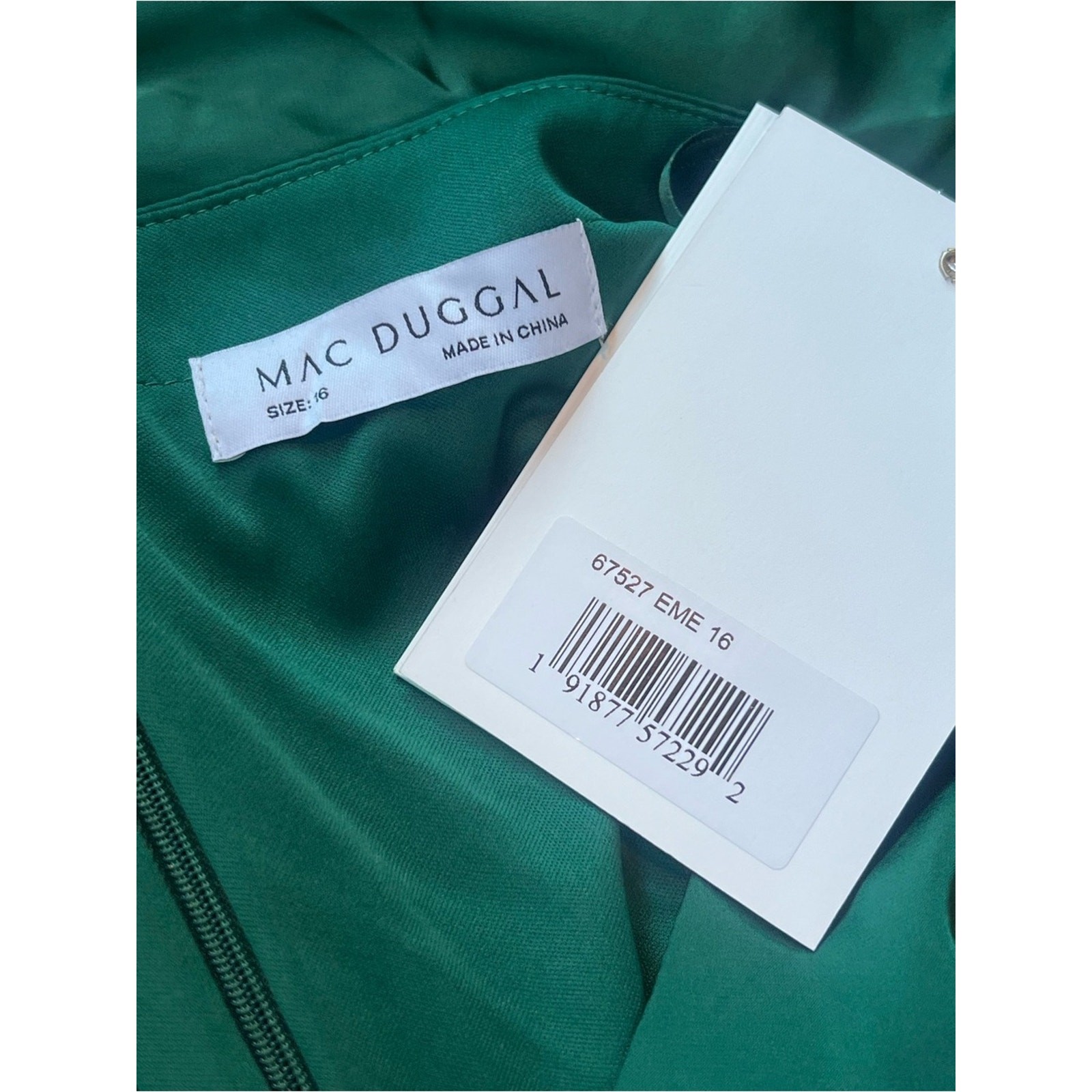 NWT Mac Duggal PLUNGE NECK SATIN A LINE DRESS Emerald Grn 67527emerald midi 16