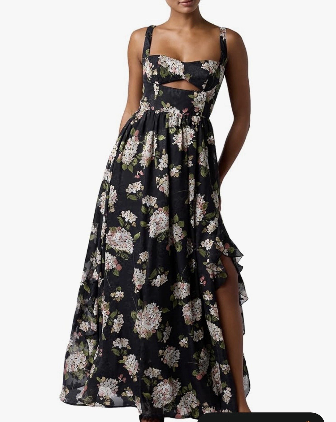 Lulus Morgana Cut Out Floral Maxi Dress w/ Ruffle Slit & Sweetheart Neckline XL