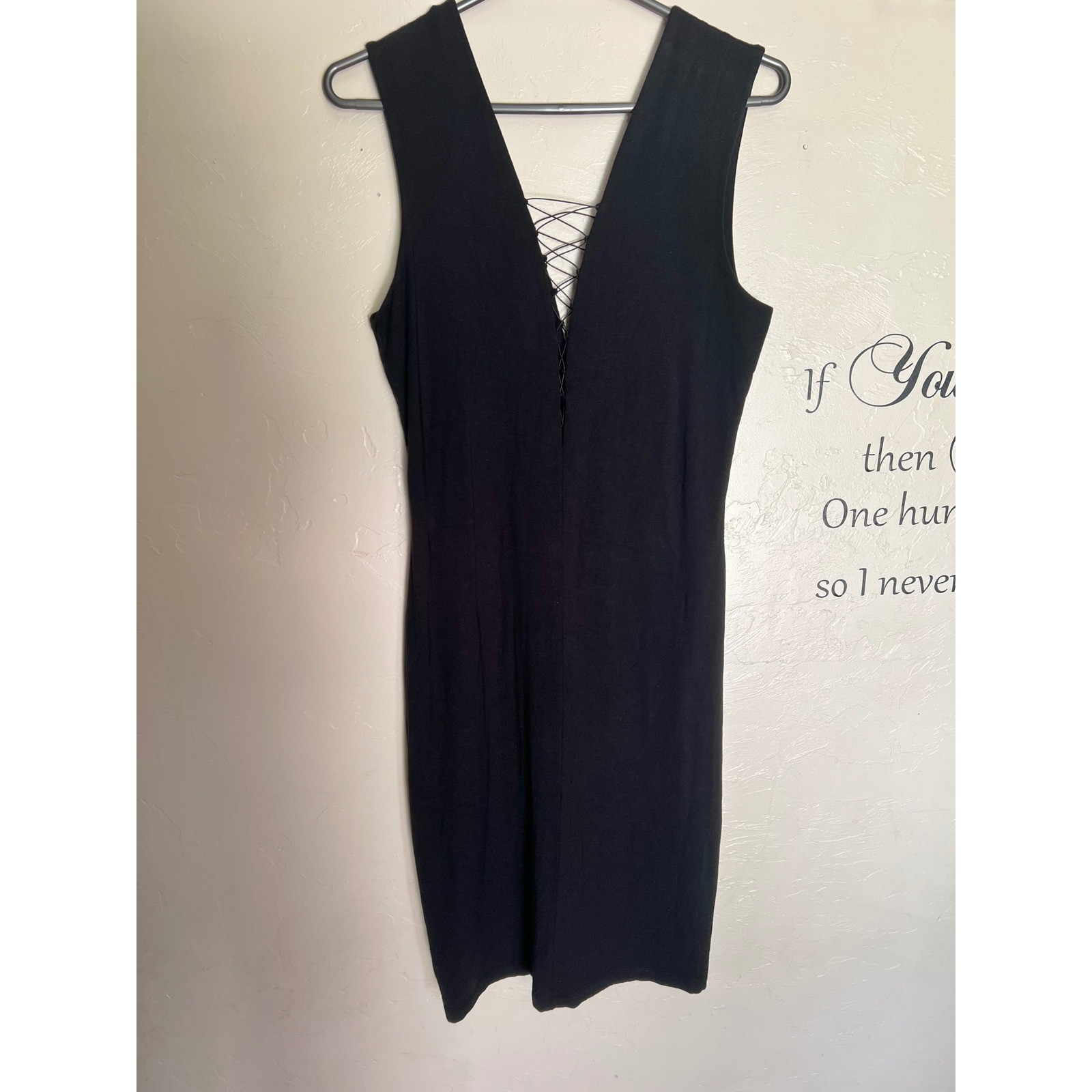 T by Alexander Wang Black Lace Up Bodycon Dress Sexy Sleeveless Midi Edgy Goth