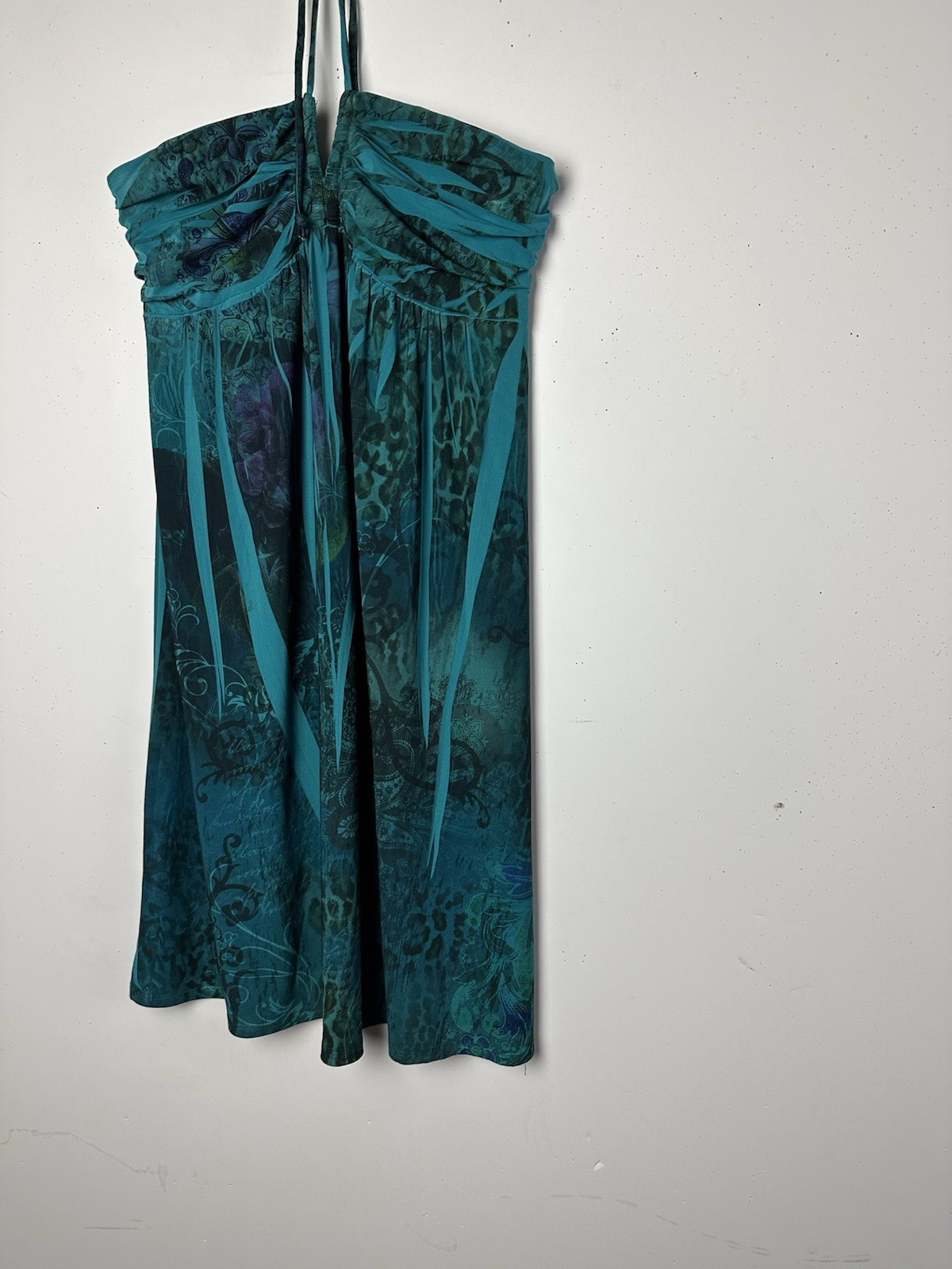 Vtg City Triangles Halter Dress Green Abstract Y2K 90s Whimsigoth Forest Fairy M