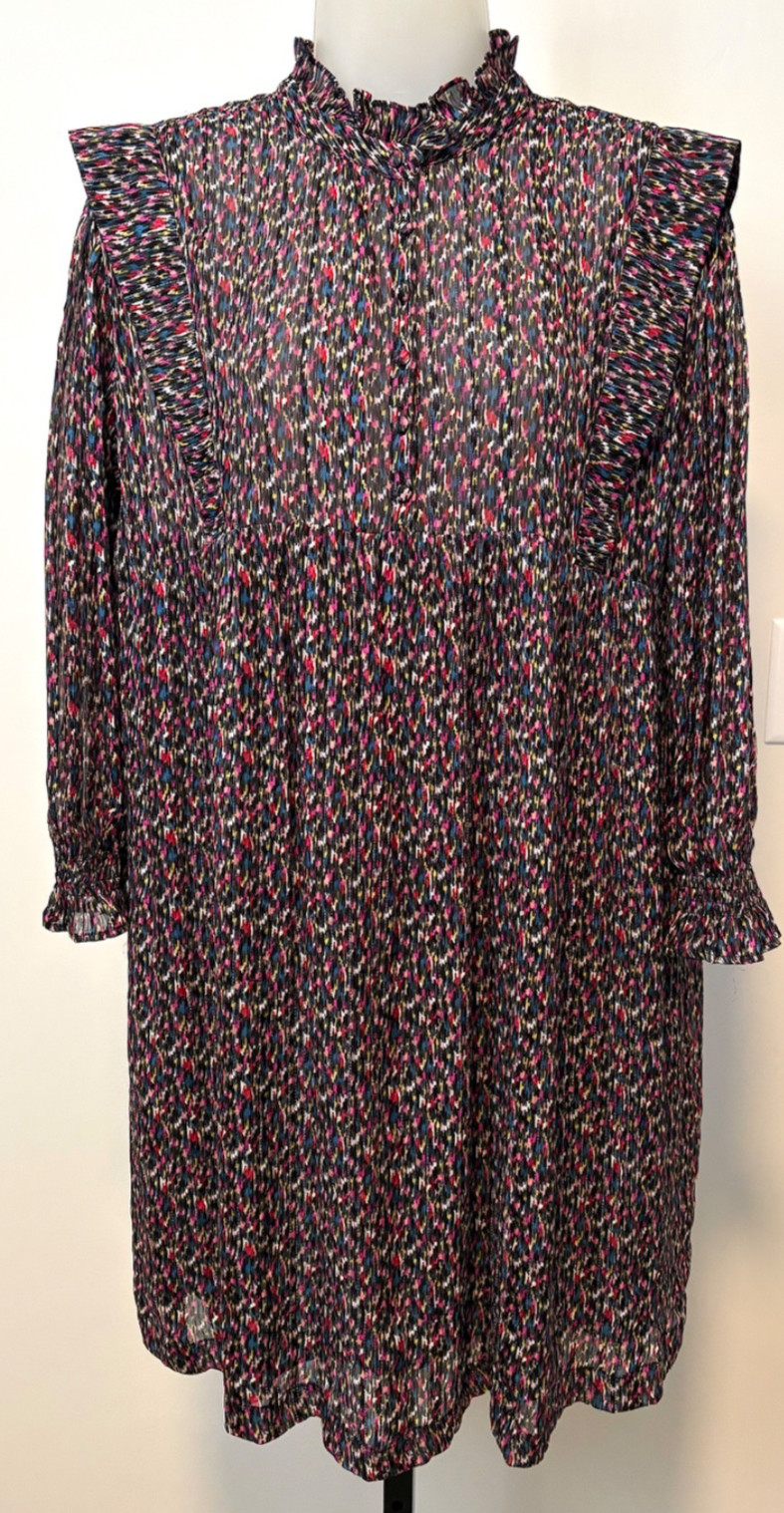 Ba&sh mini dress ikat print ruffles silk blend long sleeve size 3 US 10 Paris