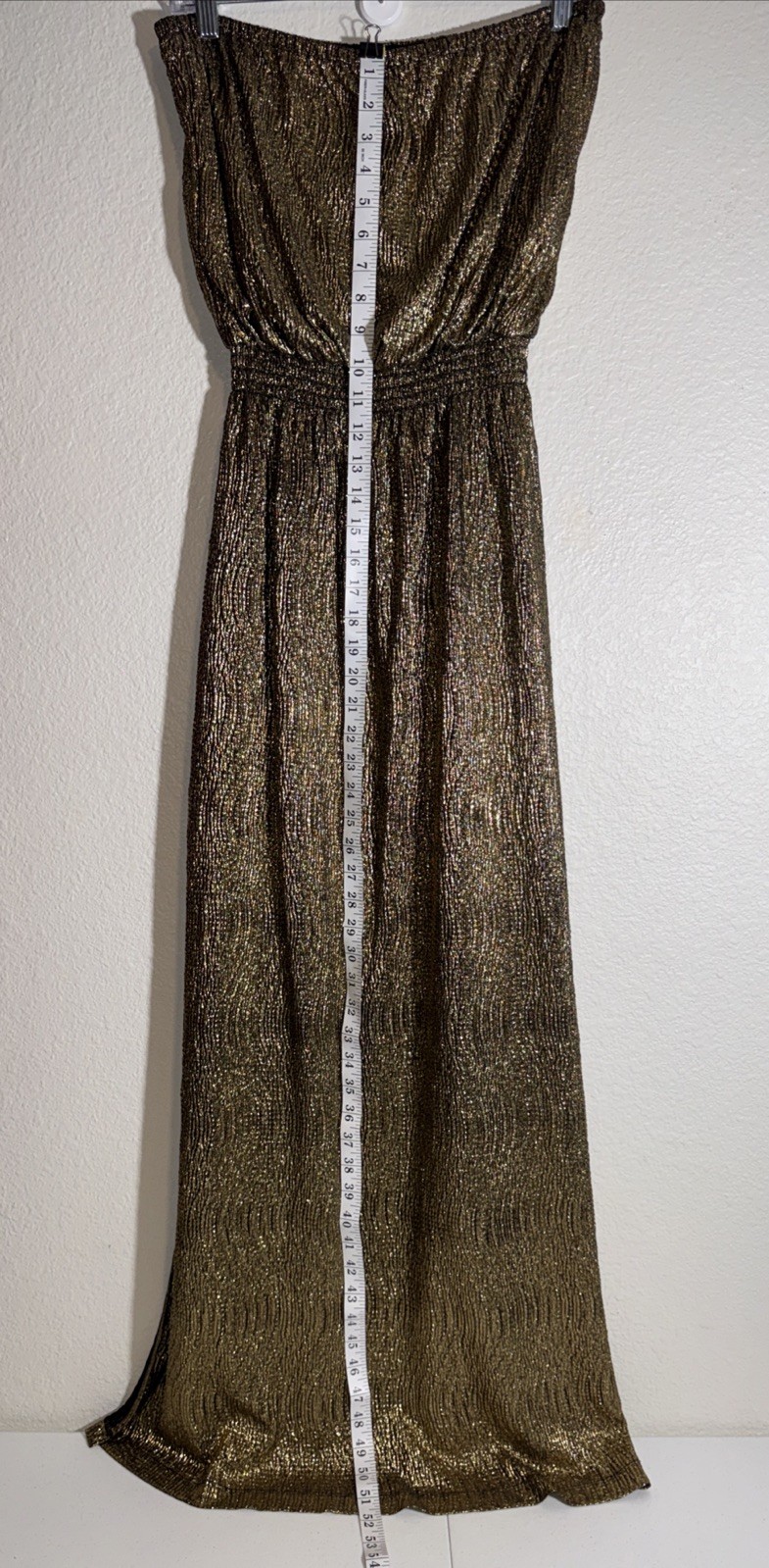 Gianni Bini Gold Metallic Strapless Maxi Cocktail Dress Size Medium Party Club