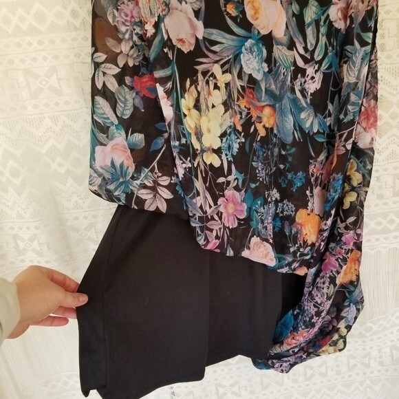 Trulli Womens Black Floral Chiffon Stretch Sleeveless Scoop Neck Maxi Dress XL