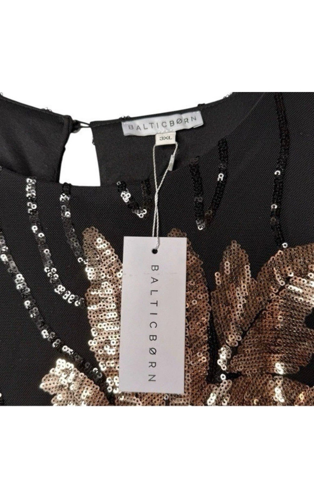 Baltic Born Sequin Floral Mesh Maxi Dress Black/Gold Flutter Sleeve Sz 3XL