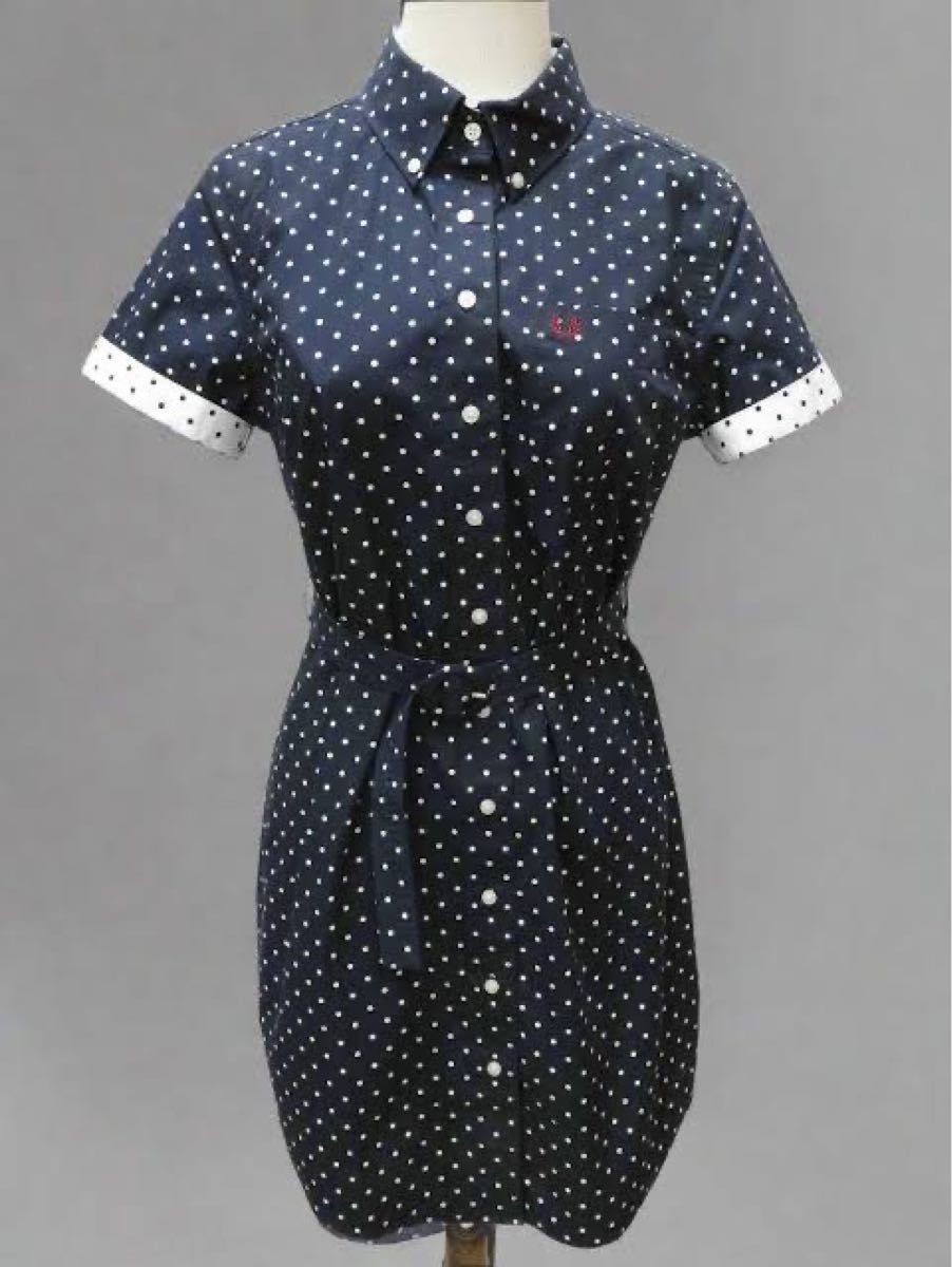 FRED PERRY Fred Perry Dot Pattern Shirt Dress UK8 Short Sleeve