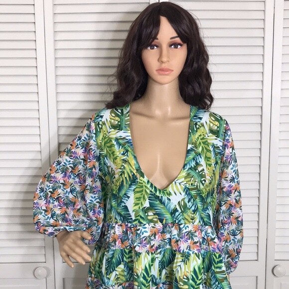 All Things Mochi Liona Mini 3/4 Sleeves Dress Tropical Multicolor Floral Large