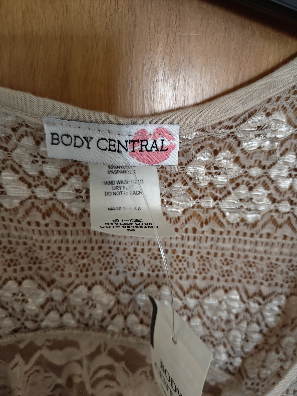 Body Central Lace Overlay Dress Open Back Beige Tan Floral NWT Size Medium Stain