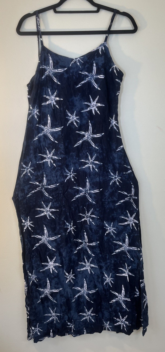 Navy Strap Seashell Starfish Coastal Nautical Ocean Indonesia Maxi Dress Small