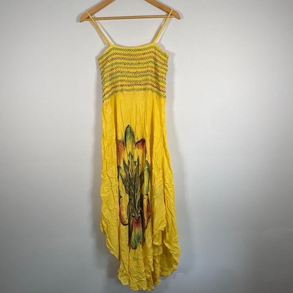 Just Be Gauze y2k 2000s surfer girl beachy hawaiian flower yellow long dress