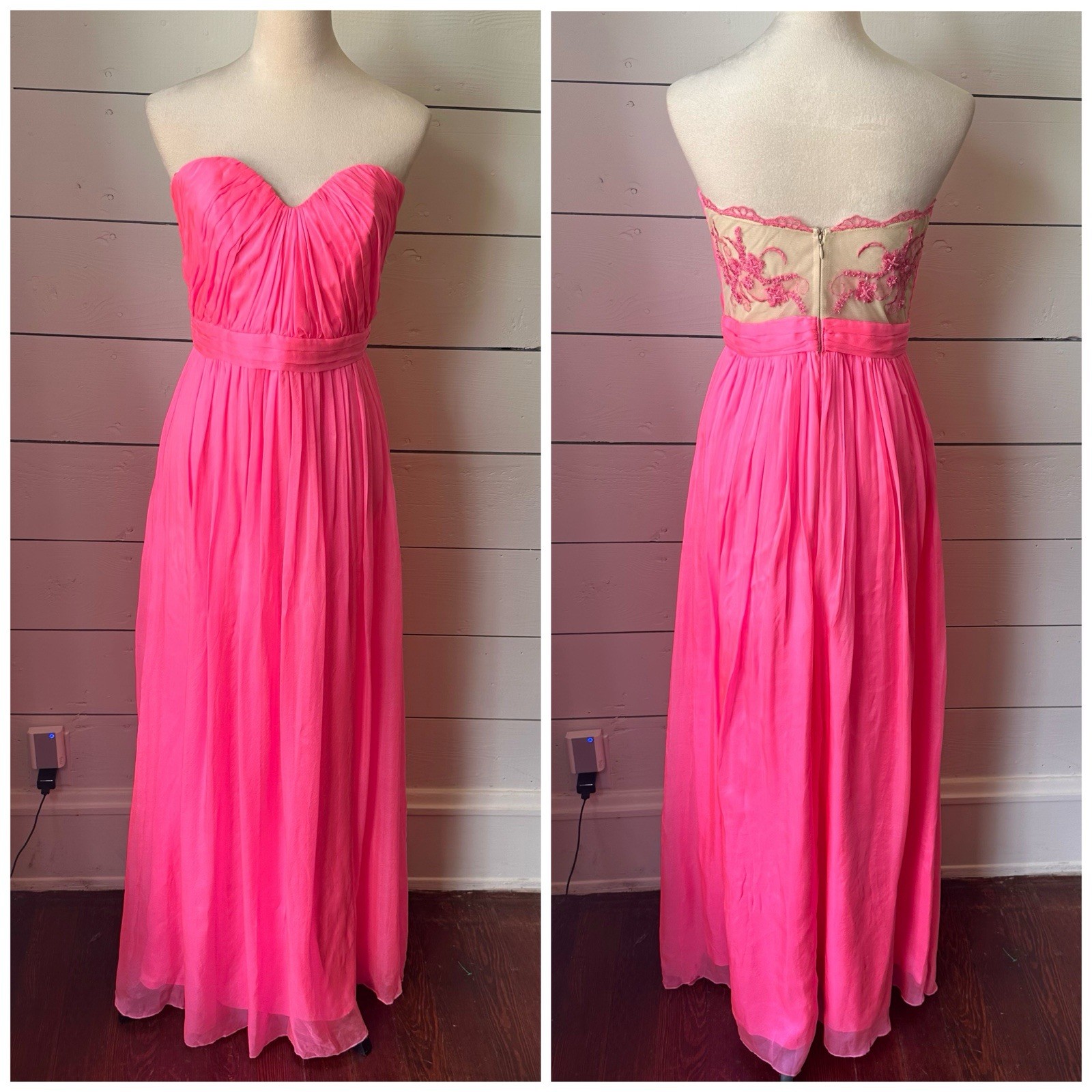 ABS M Allen Schwartz Hot Pink Chiffon Strapless Gown 10 Maxi New Wedding Party