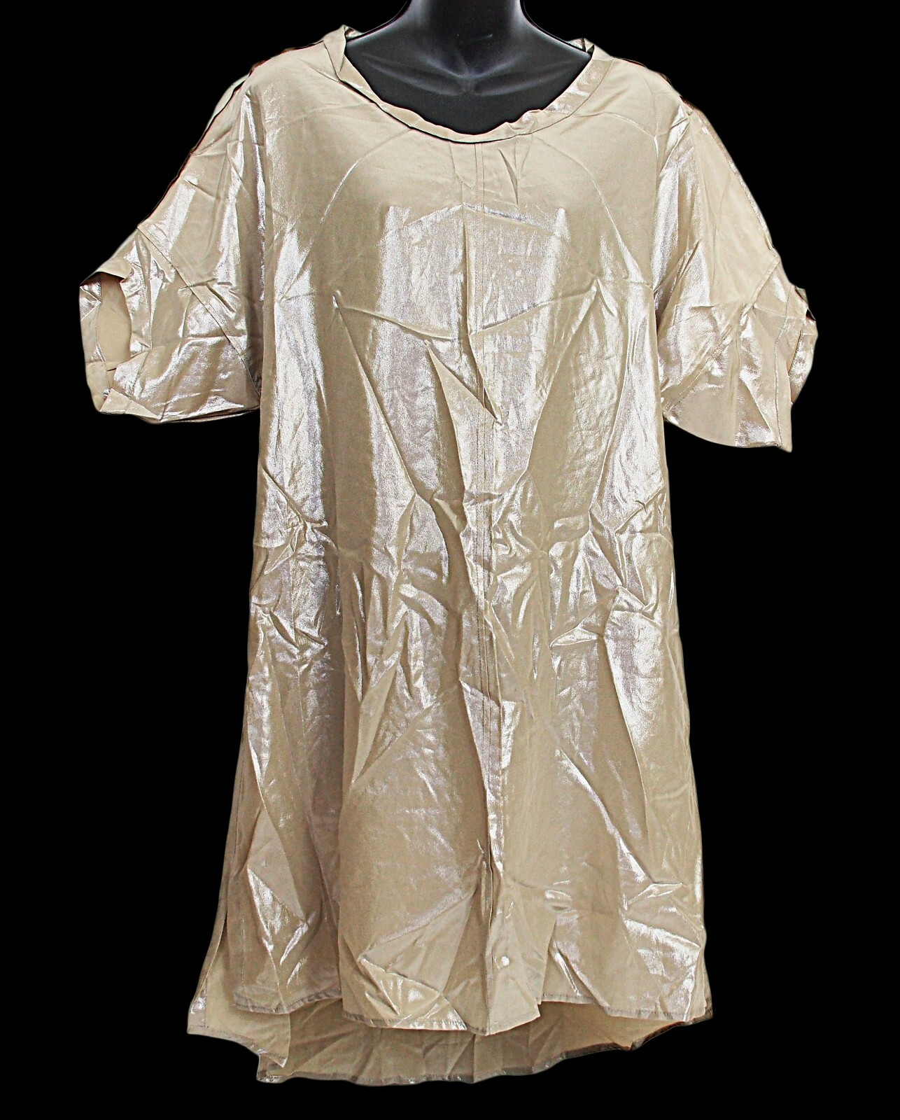 MISCHEN Asymmetrical Women’s Dress 100% Silk Tunic Crinkle Metallic Beige Size 6