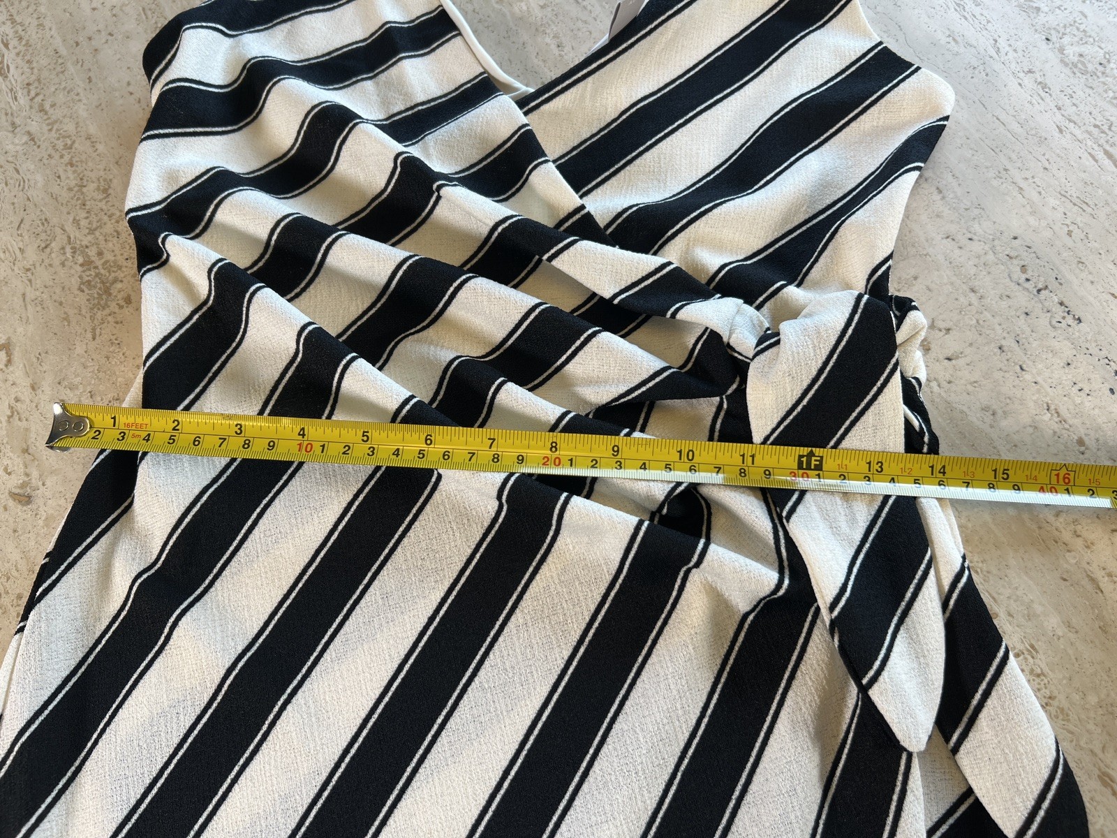 H&M Black & Cream Striped Sleeveless Wrap Midi Dress Size Small