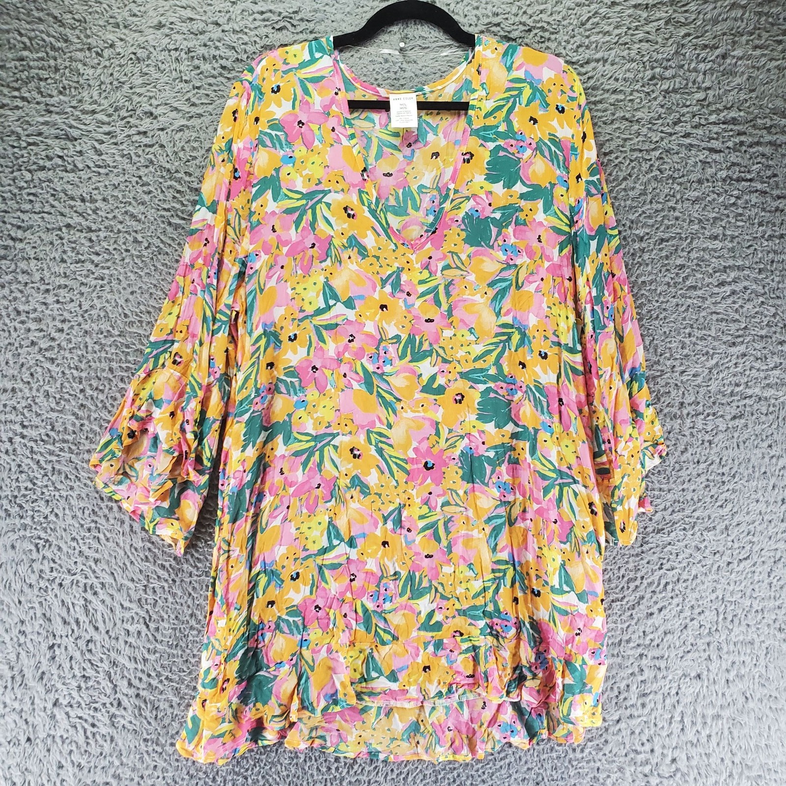 Anne Cole Dress Womens M/L Sunshine Floral 100% Rayon V-Neck Colorful *NWT*