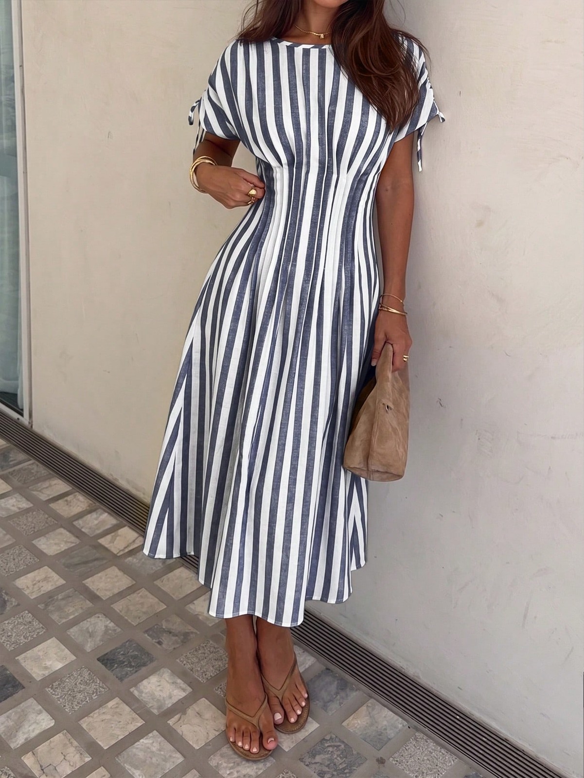 Elegant ladies summer dress with jacquard pattern in long shape