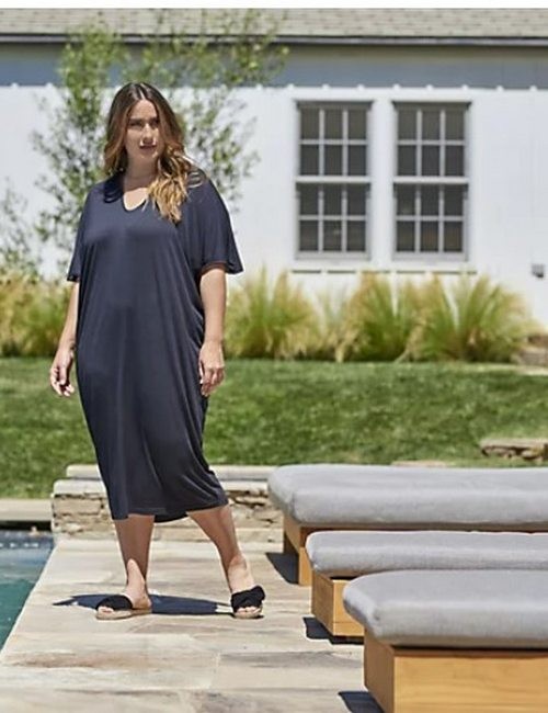 Barefoot Dreams O/S Plus Petite Pewter Lt Grey Luxe Milk Jersey Caftan New
