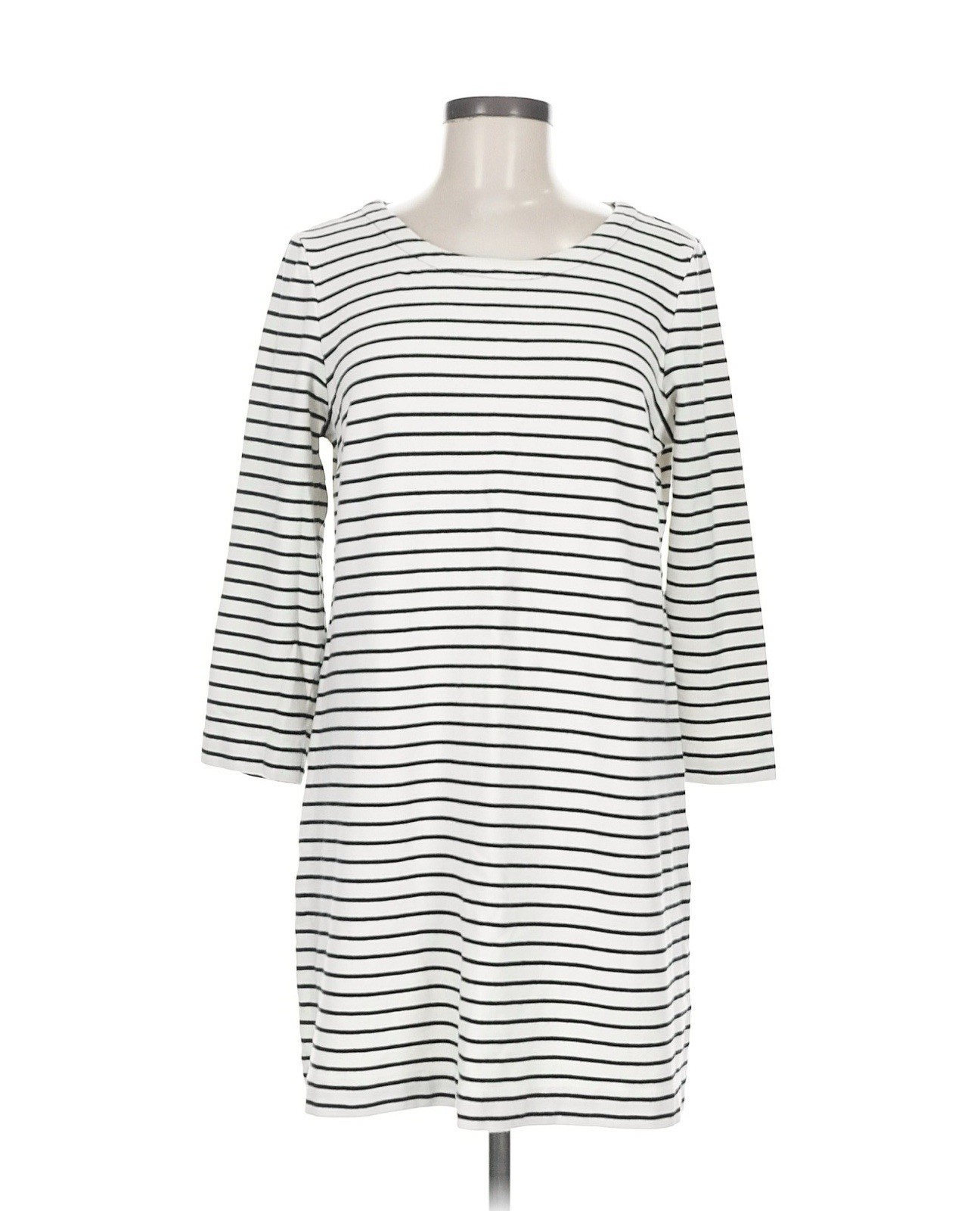 Merona Women’s Black White Striped Boat Neck Knit Shift Zip Knee Dress Sz XL