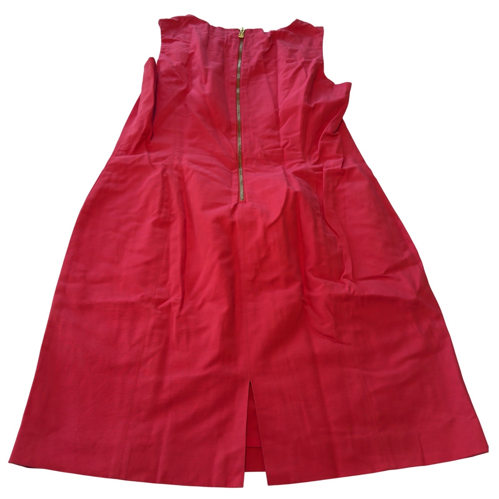 Lauren Ralph Lauren Red Pink Sleeveless Sheath Dress Gold Zip Size 14