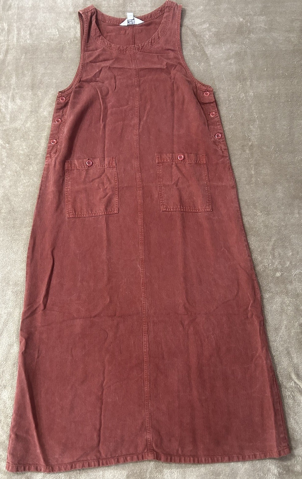 AKS MEDIUM Corduroy Maxi Bohemian Retro Dress Jumper Autumn Overall Rust