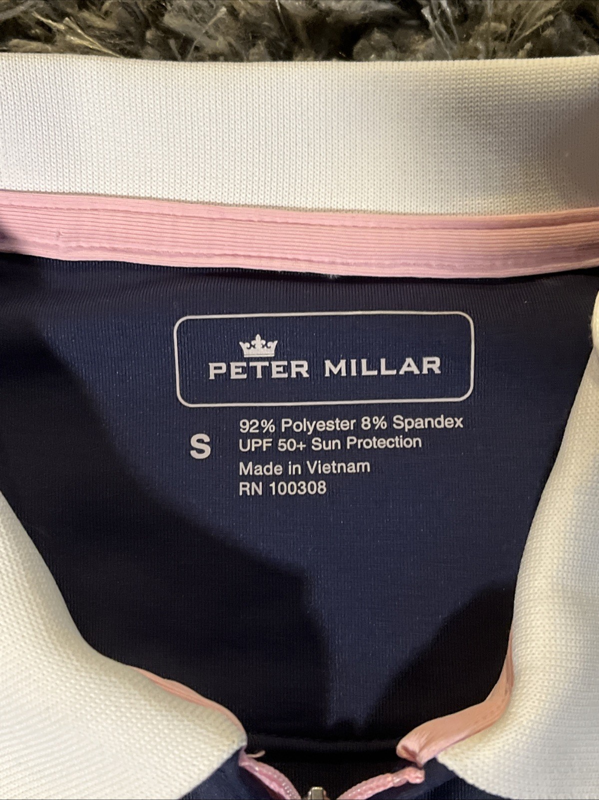 NWT Peter Millar Polo Dress 1/4 Zip Small Navy Blue-White Pink Trim Golf Tennis