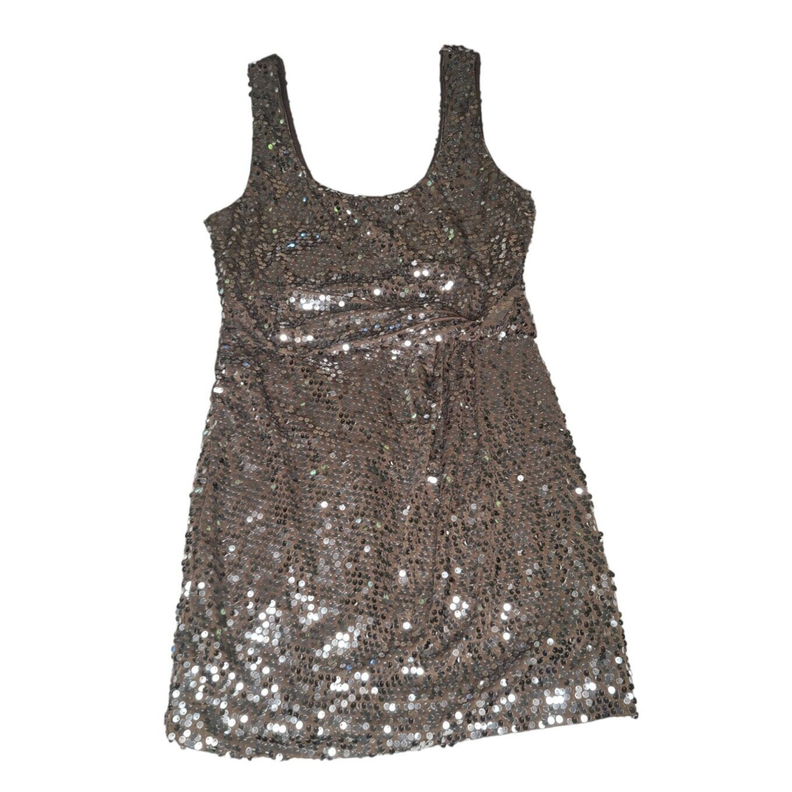 Love Reign Mini Tank Dress Silver Sequin Brown XL Stretch Mob Wife Party Club
