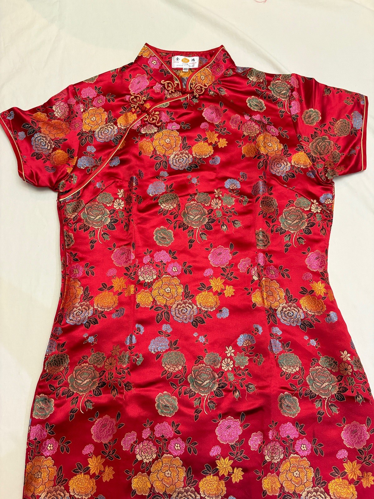 VTG Red Chinese Qipao Cheongsam floral Sz 40