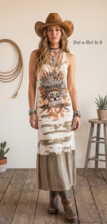 Vocal Apparel Women’s Crystal Skull Tie Dye Indian Western Maxi Dress USA S