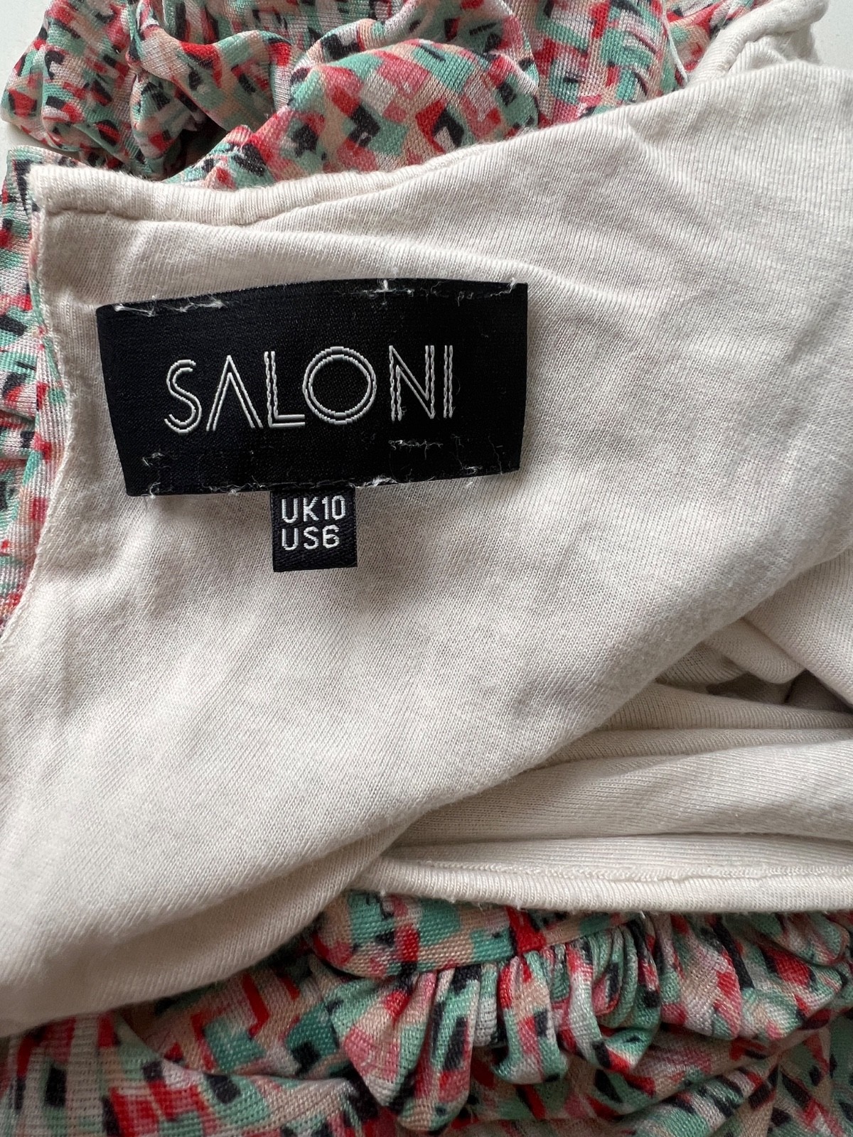 Saloni Silk Draped Dress UK 10 US 6 Multicolour Print Batwing Open Back Midi