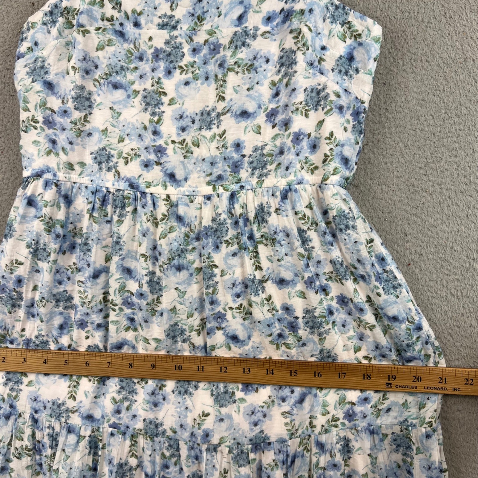 By The River Blue Floral Tiered Midi Dress Womens Medium Smocked Back Lined
