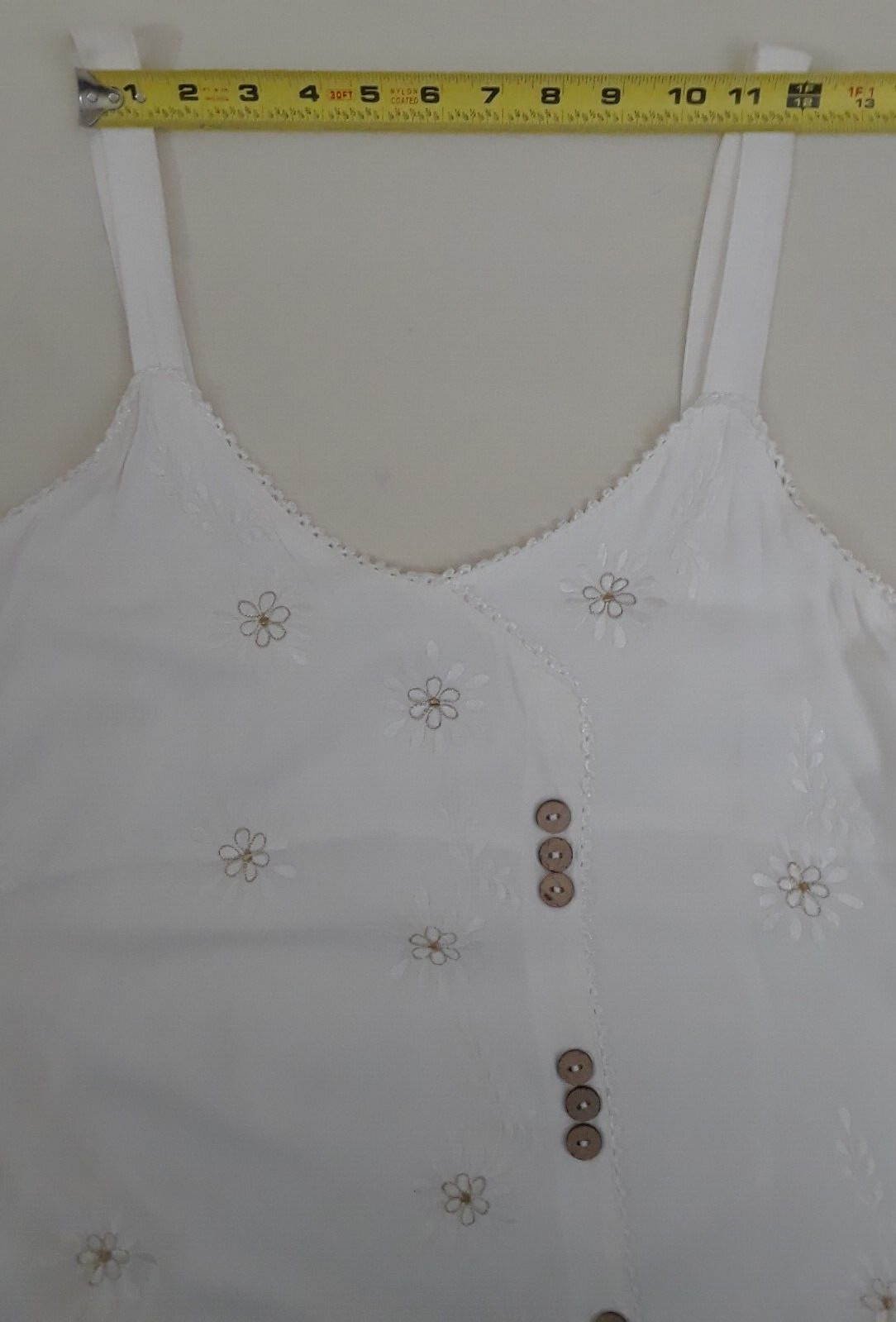 Raya Sun Women White Strap Pullover Button Lace Trim Tie Back Size M India