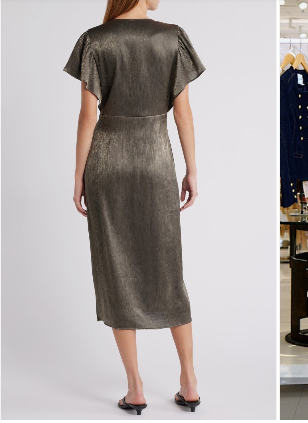 Nation LTD Pamela Flutter Sleeve Spliced Midi Midi Dress Graphite Foil Size S