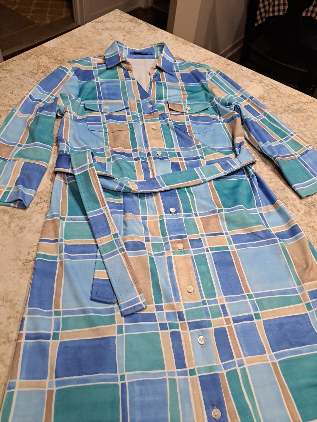 J. McLaughlin Brynn Paint Brush Plaid Dress Sz XS Blues #48