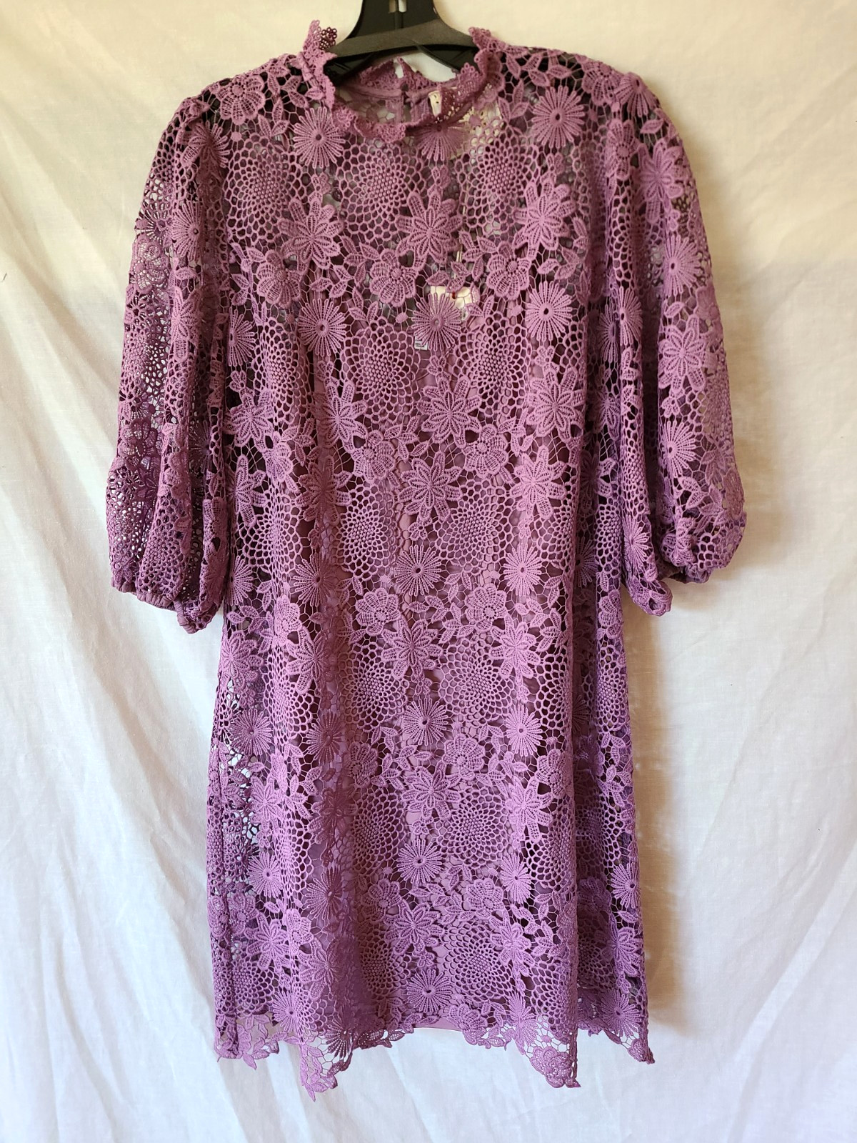 $310 JOHNNY WAS Size M LORRIE CROCHET Lined DRESS w/ SLIP Violet Purple NWT