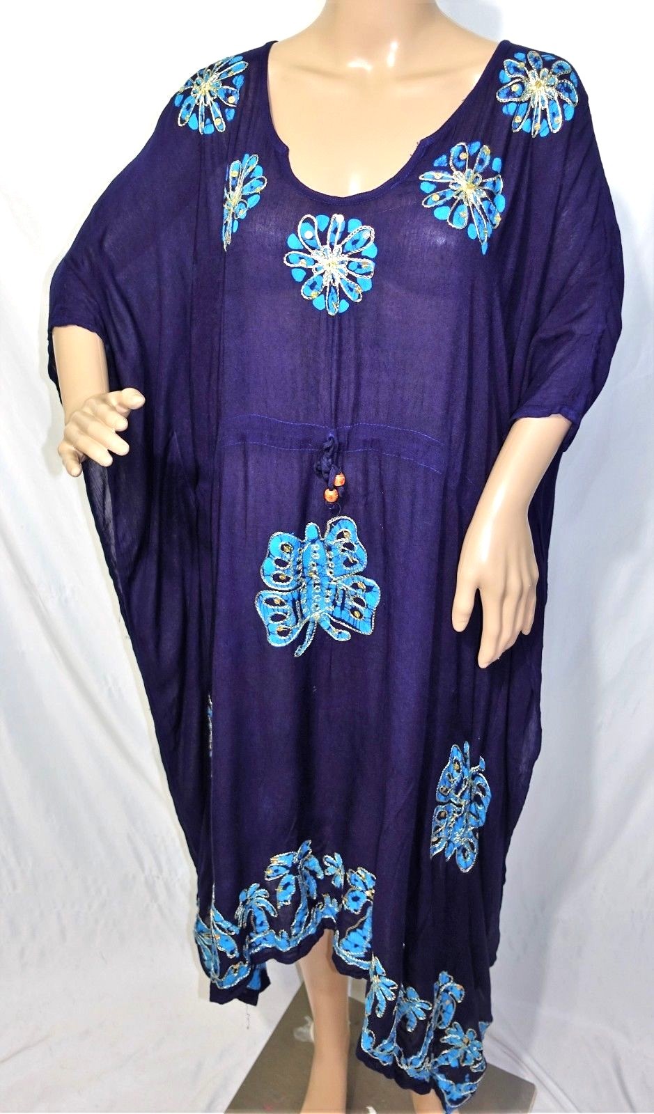 Just Love Women Plus One Free Size Indigo Blue Batik Cover Up Caftan Dress Tunic