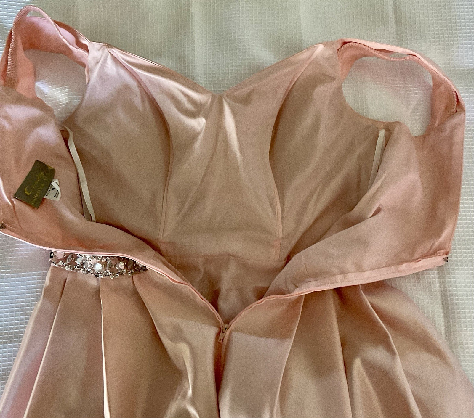 Cindy Collection Fit N Flare Dress Mini Pink Satin Rhinestone Prom Wedding Gown