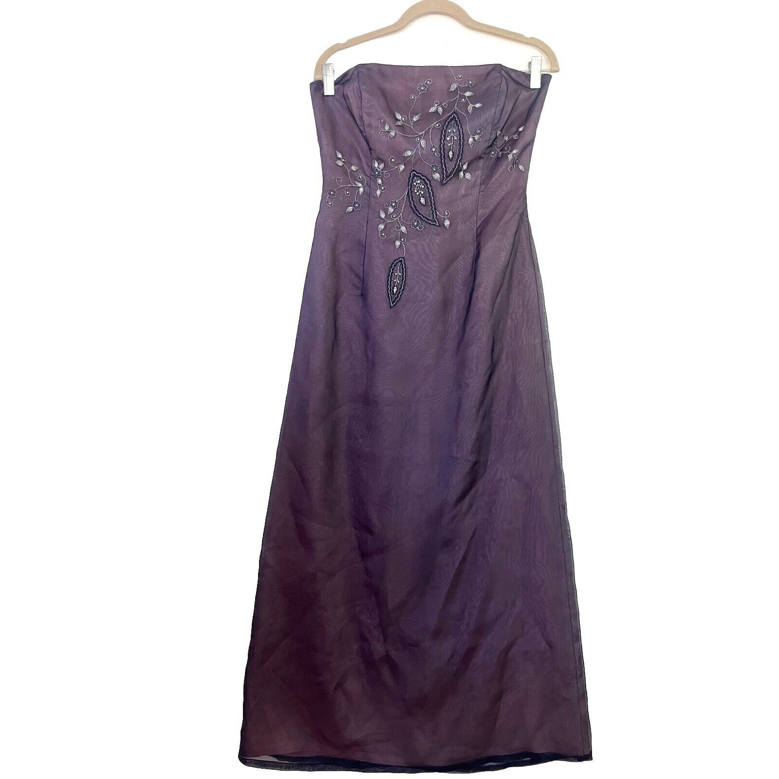 Laundry by Shelli Segal Vintage Strapless Pink Grey Silk Embroidered Dress 8