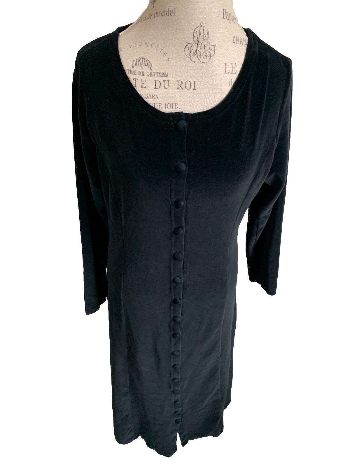 Velvet Maxi Dress Black Button Front Long Sleeve Womens M Goth Dark Academia